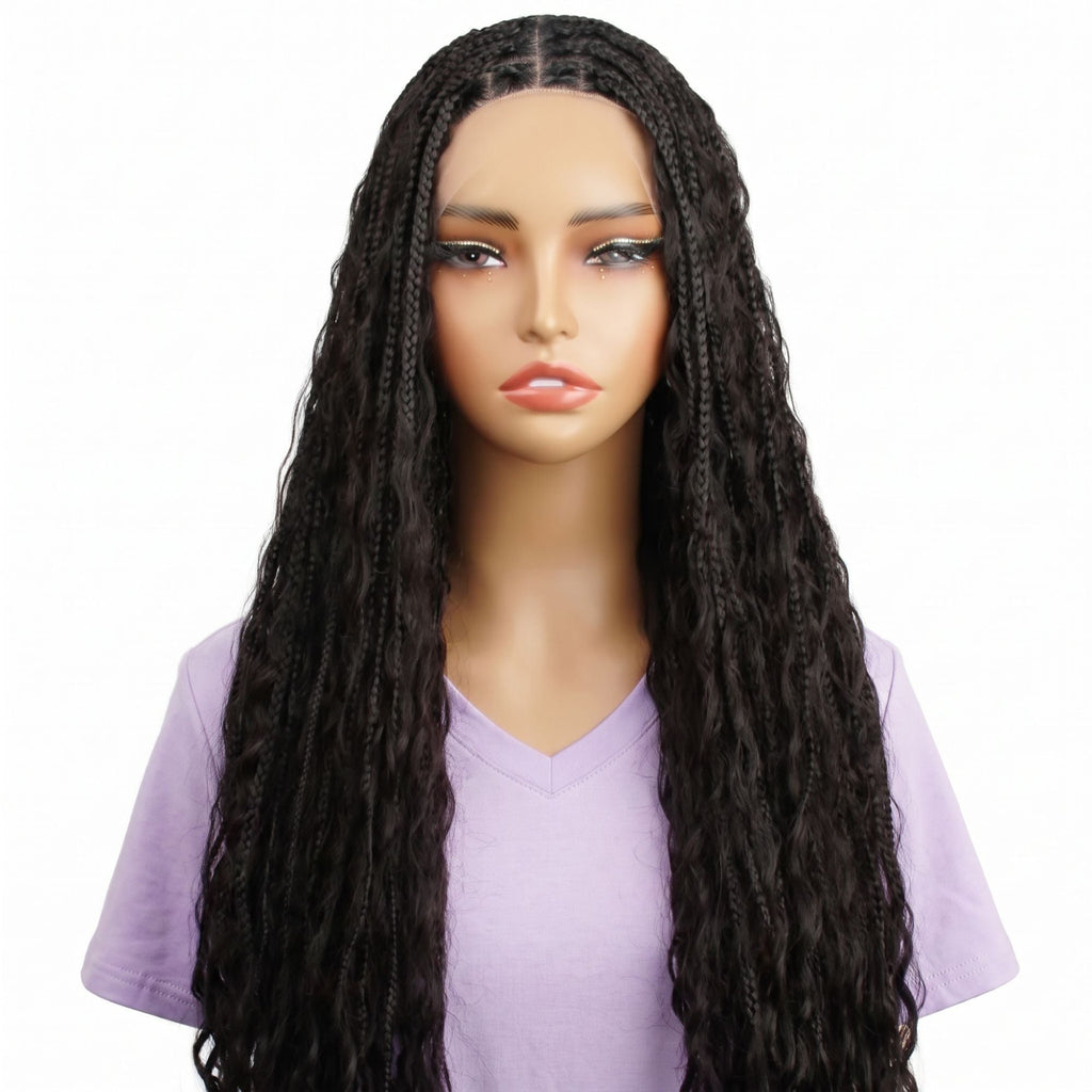 Human Hair Blended Boho Braid Full Lace Wig